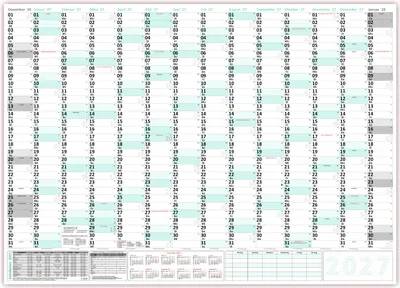 Produktbild von XXXL Wandkalender 2027 - Sehr groß im DIN B0 Format (1,4 x 1,0 m) mit extra großen Tageskästchen, Schulferien, Jahresvorschau Folgejahr (gerollt) Farbe türkis
