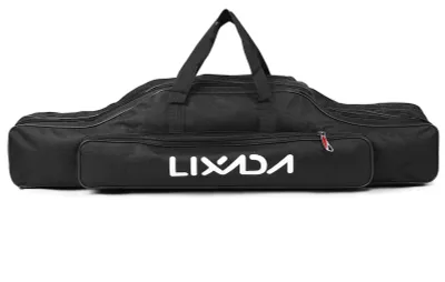 Image de Sac de pêche pliable - 3 compartiments - Pour canne à pêche et moulinet - Transportable - 150 cm - Noir