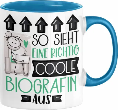 Produktbild von Biografin Geschenk Tasse Geschenkidee für Biografin Geburtstag Weihnachten Spruch So Sieht Eine Richtig Coole Biografin Aus Kaffee-Becher  (Blau)