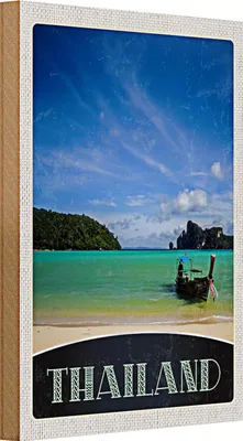 Produktbild von Holzschild Reise 20x30cm Thailand Meer Boot Gebirge Himmel