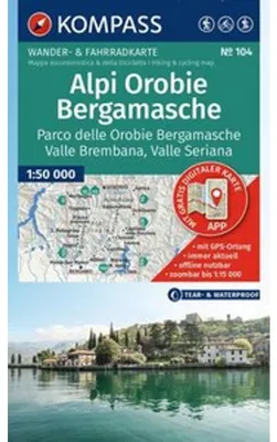 Image de KOMPASS, carte de randonnée 104, Alpes d'Orobia Bergamasques, Parc des Alpes d'Orobia Bergamasques, Vallée de la Brembana, Vallée de la Seriana, échelle 1:50.000