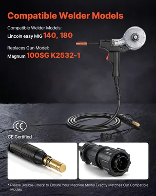 Produktbild von VEVOR 130A MIG Schweißbrenner mit 3m Kabel, MIG Schweißpistole mit 11 Ersatzdüsen & Doppel-V-Naht, Profi-Schweißzubehör Kompatibel mit Lincoln Magnum 100SG K2532-1, Schutzgasschweißgerät für Werkstatt