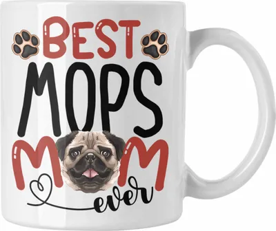 Produktbild von Trendation - Mops Mom Besitzerin Tasse Geschenk Lustiger Spruch Geschenkidee Besitzerin Mops Mama (Weiß)