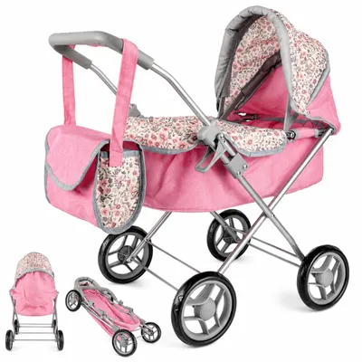 Produktbild von 3w1 Puppenwagen Kombipuppenwagen Rosa Blumen Tragetasche Buggy