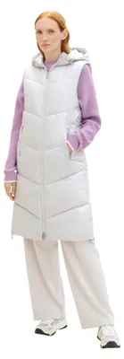 Immagine prodotto di TOM TAILOR, gilet imbottito lungo in denim da donna, con cappuccio, modello 11074, colore grigio argento, taglia X
