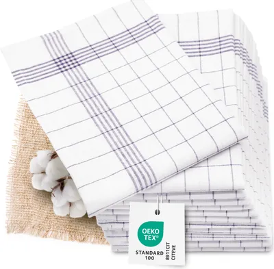 Produktbild von 12er Set Geschirrtücher, Halbleinen in 50x70 cm, grau weiß kariert, fusselfrei