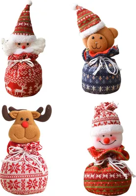 Produktbild von Weihnachts-Geschenktüte mit Kordelzug, 3D-Plüsch, Rentier, Weihnachtsmann, Schneemann, Obstsäcke, wiederverwendbar, Stoff, Süßigkeiten, Aufbewahrungstasche für Weihnachtspartys