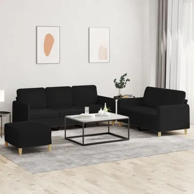 Produktbild von Cloris DesignMöbel 3-tlg. Sofagarnitur mit Kissen Schwarz Stoff , Schlafsofas 2024 Neu