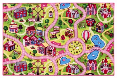 Imagen del producto de Alfombra infantil de 160x230 cm, diseño "Sweet Town" (ciudad encantada), con motivos de carretera