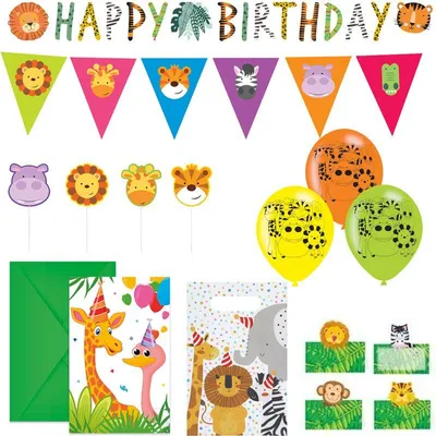 Produktbild von Partyset Dschungel Geburtstagsdeko Deko Kindergeburtstag Dekoration Safari Tiere