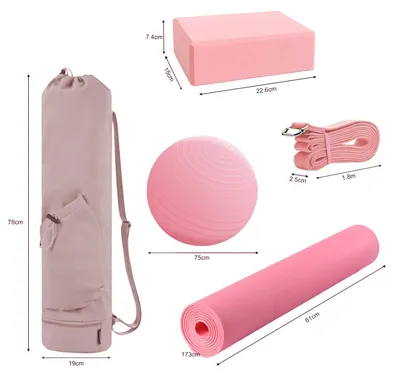 Obrázok produktu pre UnboxG Yoga Starter Set pre začiatočníkov, 5-dielna sada obsahujúca podložku na jogu, blok na jogu, popruh na jogu, loptu na jogu a tašku na jogu, ľahko prenosná, ideálna pre domáce použitie aj vonku