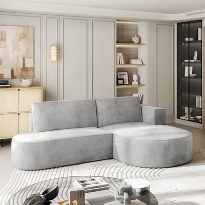 Produktbild von Masseno Ecksofa CORTIO M R-S mit Schlaffunktion L-Form, Sofa mit Bettkasten, Wohnzimmersofa, Couch, Soffa, Bettsofa, Couchgarnitur- Hellgrau, MONOLITH 84