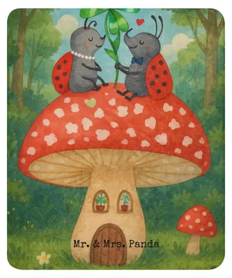 Produktbild von Mr. & Mrs. Panda Kuscheldecke Marienkäfer Fliegenpilz Design 130 x 155 cm - Weiß - Geschenk, Wohnung, Zuhause, Plaid, Heimdecke, Wärmedecke, Lustige Sprüche, Winterdecke