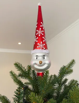 Produktbild von Christbaumspitze Schneemann Echt Glas Rot Weiß Weihnachtsbaumspitze 30cm
