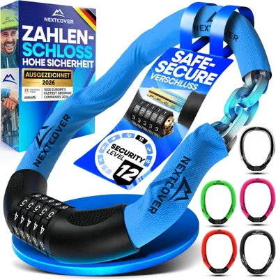 Produktbild von NEXTCOVER® Fahrradschloss mit Zahlencode - Das Original - [SAFESECURE] hohe Sicherheit I Schloss mit 5- stelliger Zahlencode, Zahlenschloss Fahrrad