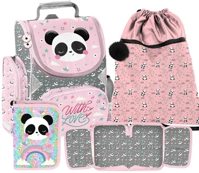 Obrázok produktu pre 3-dielna školská taška PANDA – vodotesná sada batohov PANDA pre dievčatá – sada pre školákov – školská taška + puzdro na písacie potreby + taška na telocvik