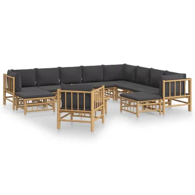 Produktbild von vidaXL 12-tlg. Garten-Lounge-Set mit Dunkelgrauen Kissen Bambus