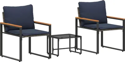 Image de vidaXL Ensemble de meubles avec coussins 3 pcs Gris et bleu marine Rotin