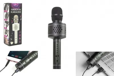 Immagine prodotto di Microfono Karaoke Bluetooth nero a batteria con cavo USB in confezione 10x28x8,5cm