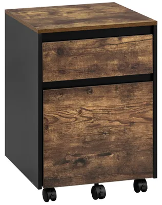 Produktbild von Rollcontainer - Aktenschrank mit 2 Schubladen - Druckerschrank - Mit Rollen - Holz - Vintage-Holzoptik