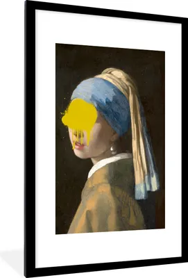 Produktbild von MuchoWow® MuchoWow® Gerahmtes Poster Mädchen mit Perlenohrring - Johannes Vermeer - Gemälde 60x90 cm - Poster mit zchwarzem Bilderrahmen - Dekoration - Wandposter Wohnzimmer - Hochwertig