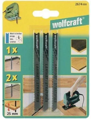 Produktbild von wolfcraft GmbH 2674000, Stichsägeblatt, Spanholzplatte, Laminat, Parkett, Hartstahl (HCS), Edelstahl, 7,5 cm, 1,65 mm