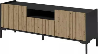 Produktbild von TV-schränke TV-Kommode LANDO 4 Schrank Lamellen Wohnzimmerschrank Eiche Artisan/ Schwarz