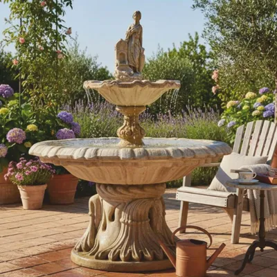 Image de Casa Padrino - Fontaine baroque grise Ø 145 x H. 215 cm - Magnifique fontaine de jardin