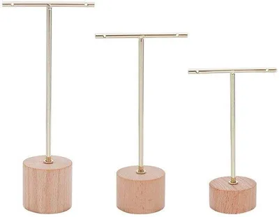 Obrázek produktu pro Třídílný dřevěný držák na šperky ve tvaru písmene T, přihrádka na šperky, závěsný organizér na šperky pro fotografické rekvizity B