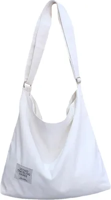 Obrázek produktu pro Bílá 36cm plátěná taška, plátěná taška přes rameno Dámy Shopper Dámy rameno kabelka Dámy plátno Shopper Hobo Bag pro školní cestování