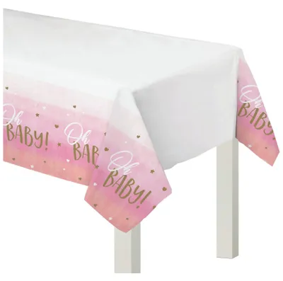 Produktbild von Kunststoff-Tischdecke Oh Baby Rosa und Gold 137 x 259 cm für Babyparty -