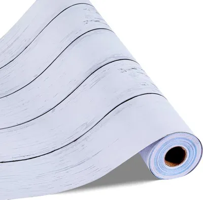 Zdjęcie produktu dla Tapeta samoprzylepna 45 cm x 15 m, biała, z fakturą drewna, wodoodporna