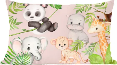 Produktbild von MuchoWow® Zierkissen Sofakissen Wohnzimmer Dekokissen 60x40 cm Dschungel - Tiere - Rosa - Kopfkissen - Polster mit Foto