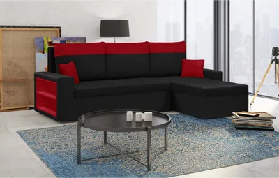 Produktbild von Ecksofa mit Schlaffunktion PABLO1 - Schwarz/Rot