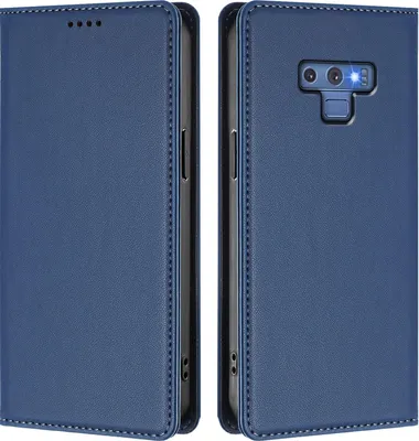 Image de Étui en cuir pour Samsung Galaxy Note 9, étui à rabat magnétique en cuirPolyuréthaneavec support, bleu foncé