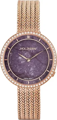 Holzkern Damenuhr Coralline Amethyst/Roségoldfarben mit 2 Bändern 1