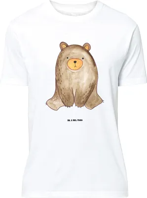 Produktbild von Mr. & Mrs. Panda T-Shirt Bär sitzend - Weiß - Geschenk, Oversize Shirt, Lustiges, Teddy, Tshirt
