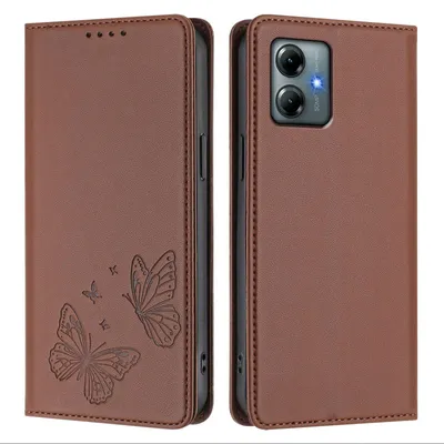 Produktbild von Lederhülle für Motorola Moto G Power 2025/G Play 2025, Schmetterling Prägung Leder Brieftasche Schutzhülle mit Ständer Braun