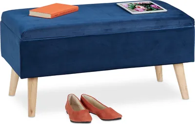 Image de Banc en velours avec rangement RD34483, bleu
