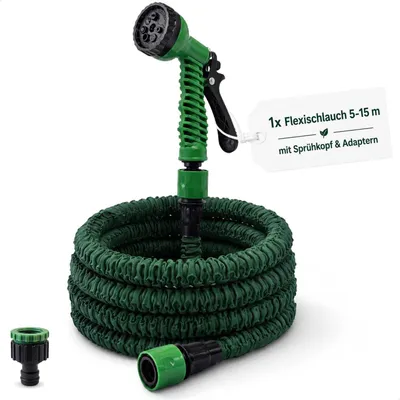 Produktbild von Verlängerbarer Gartenschlauch, 5–15 Meter, mit Sprühkopf und Adaptern