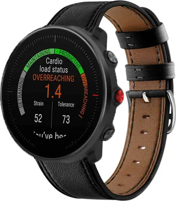 Produktbild von Strap-it Polar Vantage M Lederarmband (glatt-Schwarz)