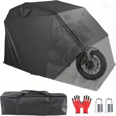 Produktbild von Motorrad Zeltgarage, 280 x 120 x 175 cm, Motorrad Abdeckplane Oxford-Stoff mit Metallrahmen, Motorradplane Wasserdicht wetterfest, Motorradgarage Outdoor für Motor Moped Roller Motorroller