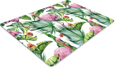 Produktbild von Stuhlunterlage Bürostuhlunterlage 120 cm x 90 cm Bodenmatte Bürostuhlunterlage - Blätter und Flamingos.