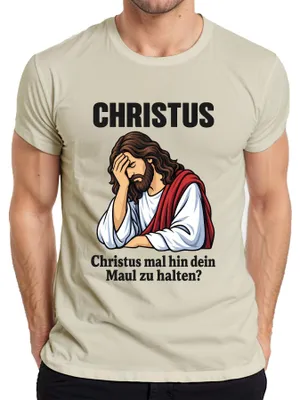 Immagine prodotto di Maglietta con scritta "Christus Mal Hin Maul Halten Jesus Facepalm Lustig Sarkasmus Gott Herren", taglia M