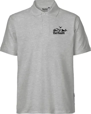 Produktbild von Huuraa Herren Polo Shirt Borkum Strandmotiv XL Sport Grey Bio Baumwolle Fairtrade Poloshirt Geschenkidee