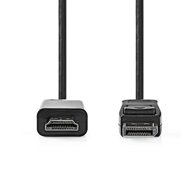 Produktbild von Nedis Displayport-Kabel - DisplayPort Stecker - HDMI Stecker - 4K@30Hz - Vernickelt - 2.00 m - Rund - PVC - Schwarz - Box