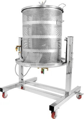 Produktbild von Fischer 90 Liter Edelstahl Obst Wasserdruckpresse Kelterpresse Fahr- Kippbar