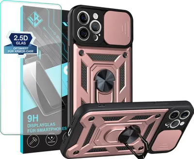 Produktbild von Armor Handyhülle für Apple iPhone 12 Pro mit 9H Displayglas Displayschutz Kameraschutz Handy Panzer Case Cover Schutzhülle Outdoor Farbe: Rosegold