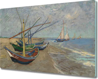 Produktbild von Coloray Schneidebrett Herdabdeckplatte 80x52 cm Kochplattenabdeckung Küchenbrett Hackbrett - Boote am Strand Van Gogh