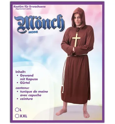 Produktbild von Kostüm Mönch, 2-tlg. Gewand mit Kapuze und Gürtel, Kutte, Robe, Priester-Gewand, Mönch-Kostüme, Mittelalter (L)